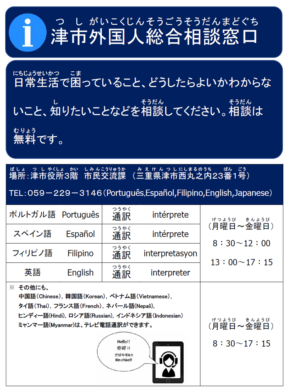 イラスト：津市外国人総合相談窓口案内詳細