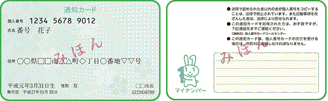 通知カードの写真(表面と裏面)