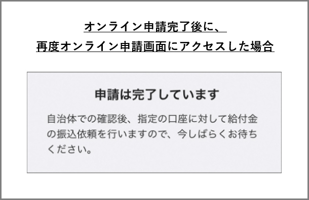 画面：オンライン申請完了後に、再度オンライン申請画面にアクセスした場合