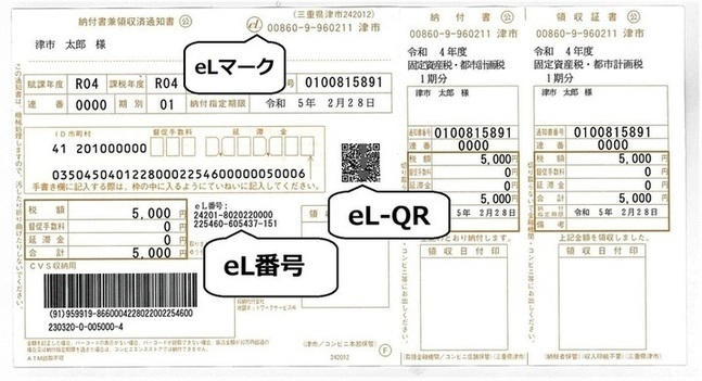 写真：「eLマーク」とeL-QRが印刷された納付書