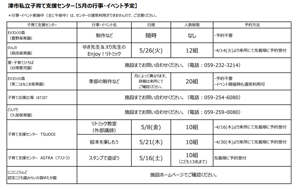 5月私立イベント一覧表