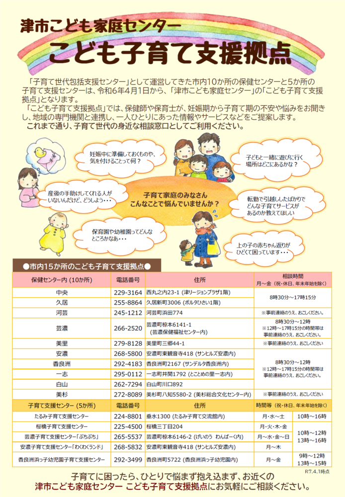 写真：津市こども家庭センターチラシ（こども子育て支援拠点）