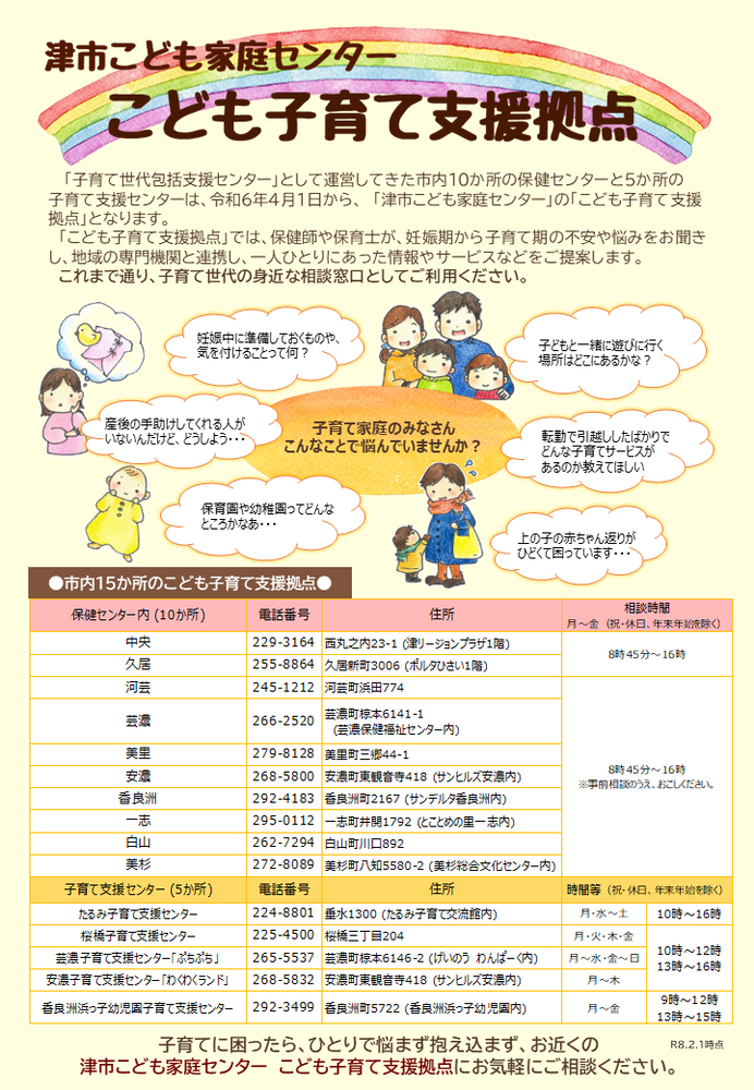 写真：津市こども家庭センターチラシ（こども子育て支援拠点）