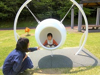 屋外のインクルーシブ遊具(ブランコ)の写真