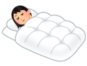 イラスト：布団で寝る女性
