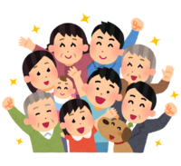 イラスト：老若男女数人と犬