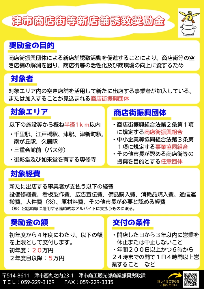 写真:津市商店街等新店舗誘致奨励金チラシ