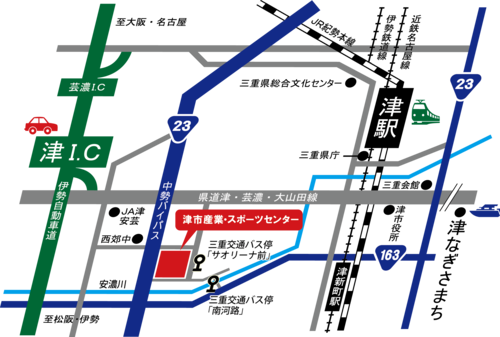 地図：津市産業・スポーツセンターへのアクセス