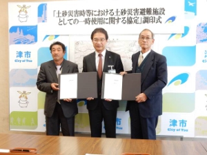 写真:土砂災害時等における土砂災害避難施設としての一時使用に関する協定調印式