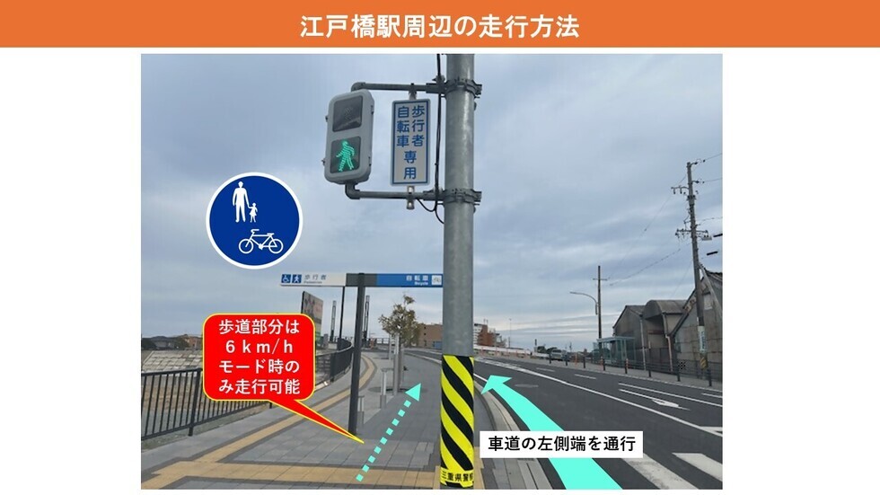 写真：江戸橋駅周辺の走行方法