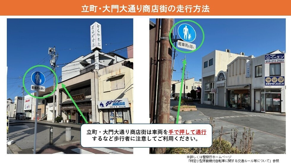 写真：立町・大門大通り商店街の走行方法