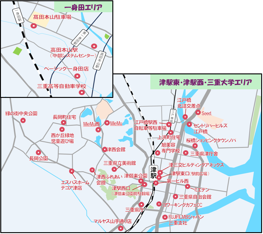 地図：大門丸之内津新町駅津なぎさまちエリア