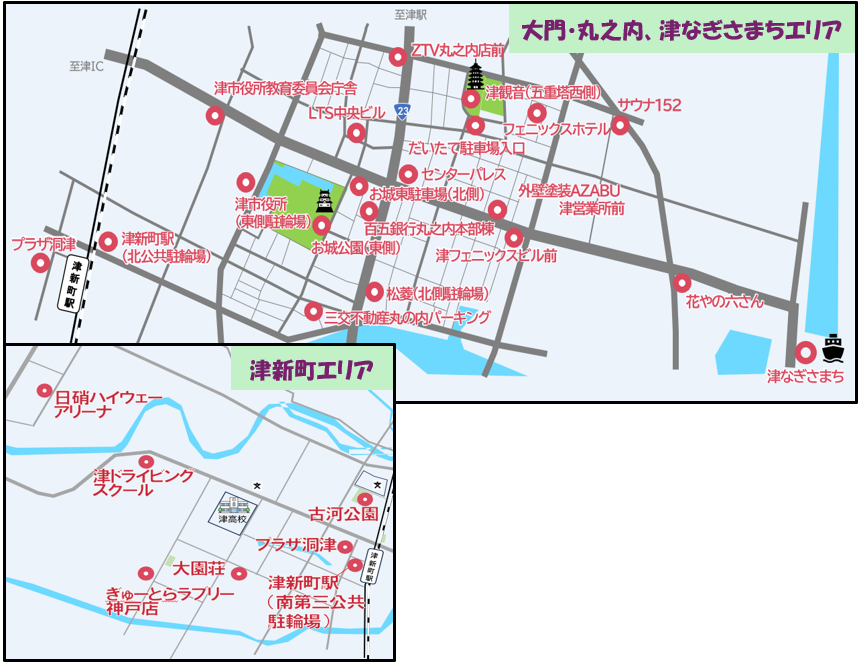 地図：津駅東西江戸橋エリア