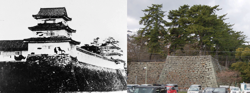 写真：津城丑寅角櫓の昔と今