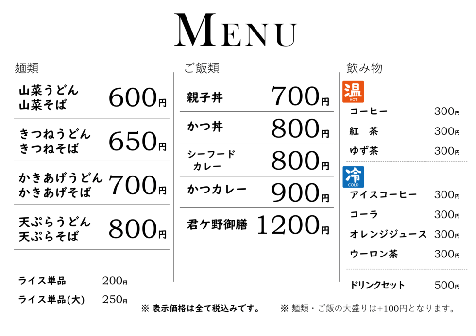 写真：メニュー