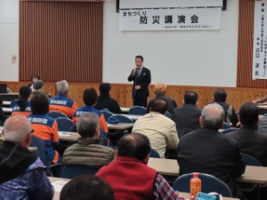 写真:まちづくり防災講演会 挨拶の様子