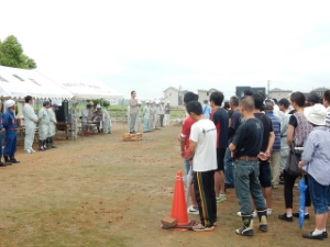 写真:高野区総合防災訓練 挨拶(高野農村公園)