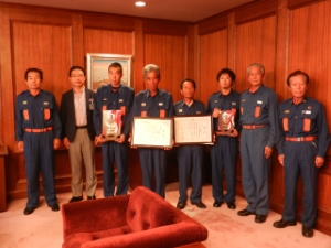 写真：津市消防団河芸方面団、香良洲方面団による平成26年度三重県消防操法大会入賞報告