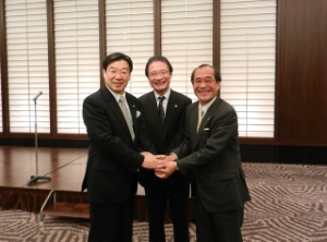 写真：山田知事（左）、門川市長（右）