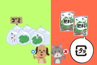 イラスト:肥料が入っていた袋はごみ袋として利用せず、分別して捨てる。