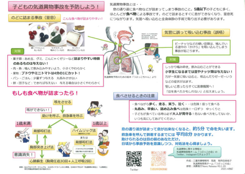 写真:つぶっこの会 子どもの気道異物事故を予防しよう!チラシ