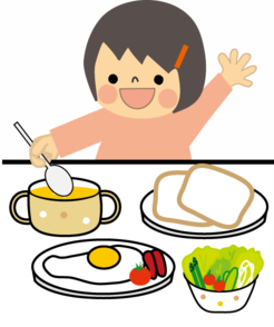 給食をたべるこどものイラスト