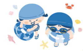 プールであそぶこどものイラスト