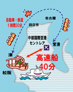津から中部国際空港セントレアまでのアクセス