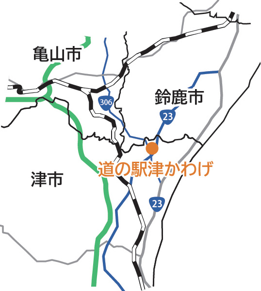 道の駅津かわげの位置を表す地図