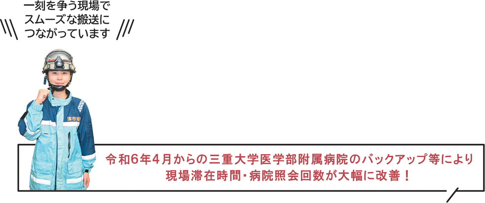 令和6年4月からの三重大学医学部附属病院のバックアップ等により現場滞在時間・病院照会回数が大幅に改善! 消防隊員「一刻を争う現場でスムーズな搬送につながっています」
