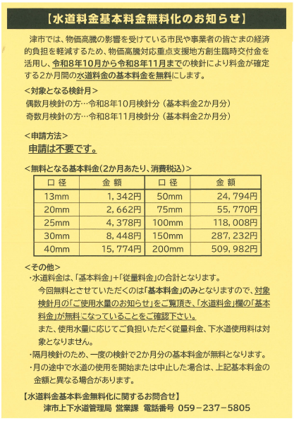 チラシ(水道料金基本料金無料化のお知らせ)