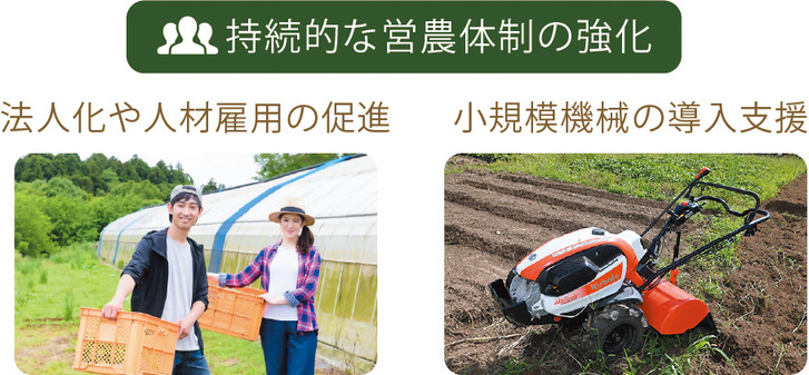 持続的な営農体制の強化するために小規模機械の導入支援、法人化や人材雇用の促進の写真