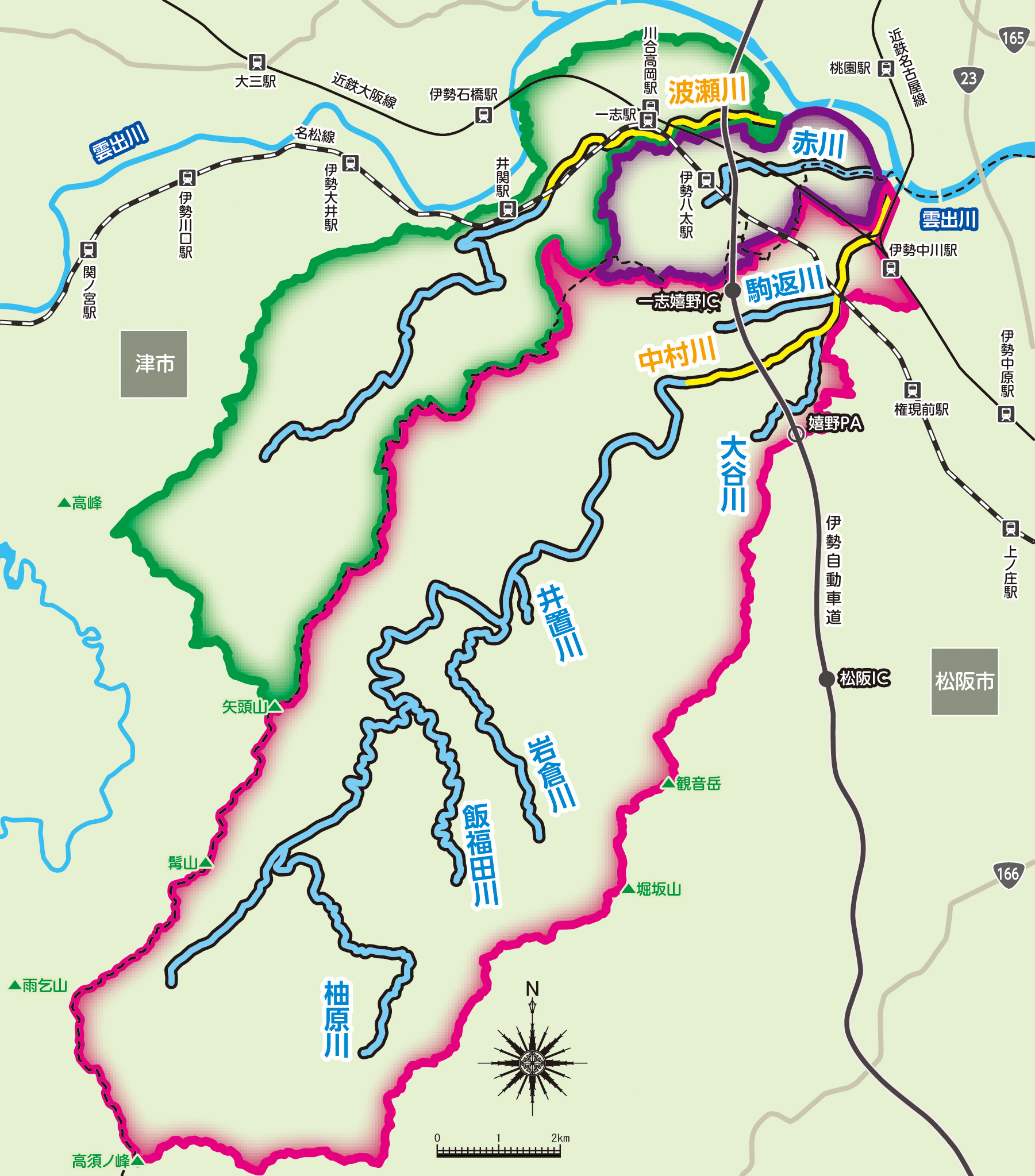 中村川、波瀬川、赤川特定都市河川流域　位置図